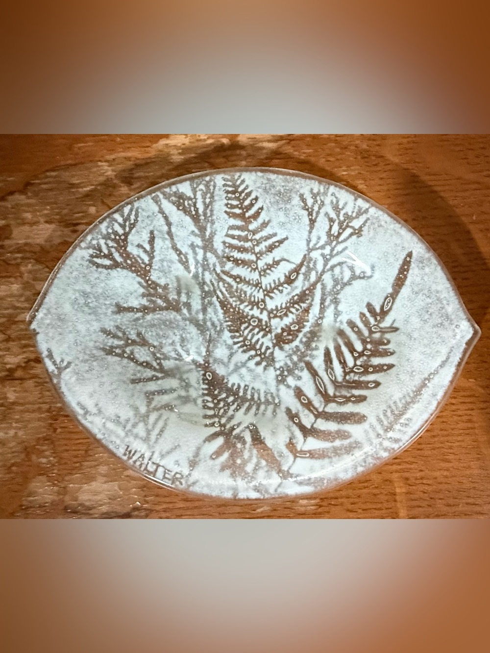 Fern-Imprinted Ceramic Serving Platter - White and Clear